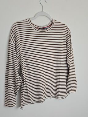 AYR Cotton Brown and White Striped Shirt, Boxy Normcore Quiet Luxury Size M